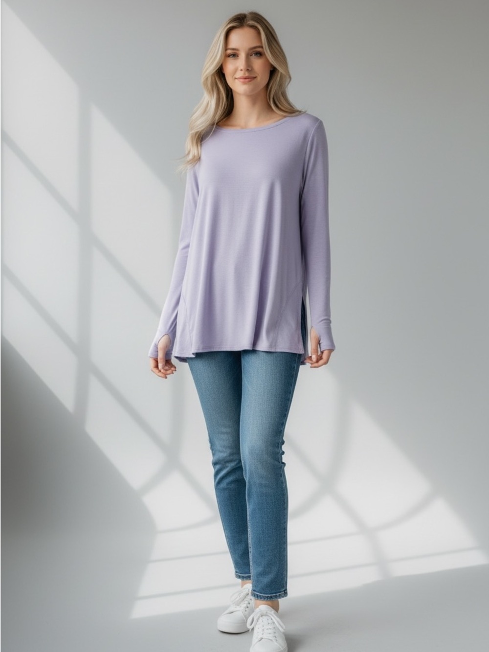 Yogalicious Lavender Long Sleeve Split Back Women's Top Size Medium